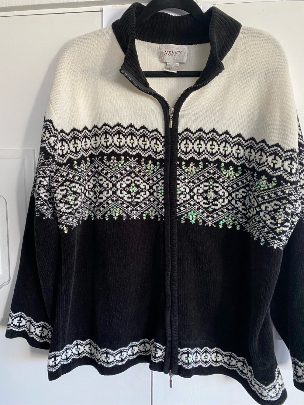 Jenny Black and Cream Open-Front Knit Cardigan